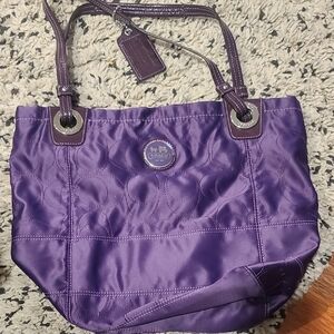 Coach Purple Tote Bag with Metallic Accents